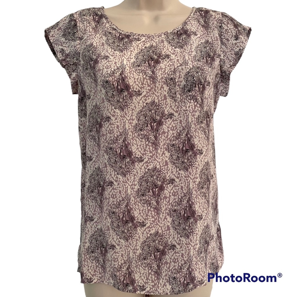 Boden 100% Silk Top 2 Lavender Grey Floral